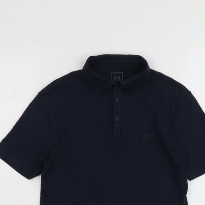 River Island Mens Blue Cotton Polo Size XS Collared Button