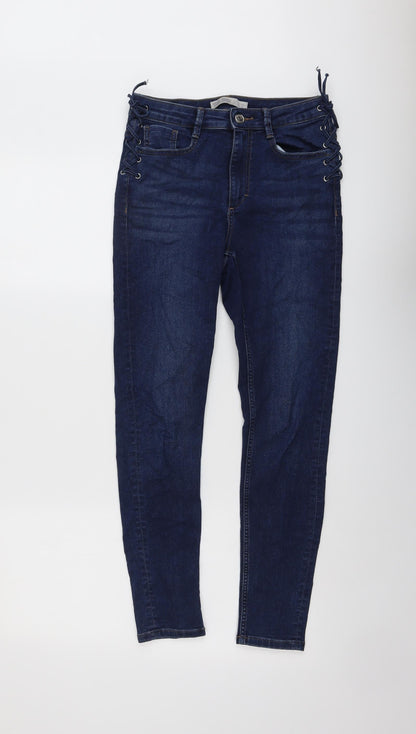 Zara Womens Blue Cotton Skinny Jeans Size 10 L27 in Regular Button
