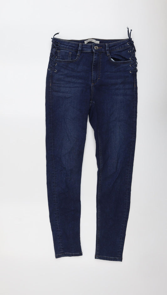 Zara Womens Blue Cotton Skinny Jeans Size 10 L27 in Regular Button