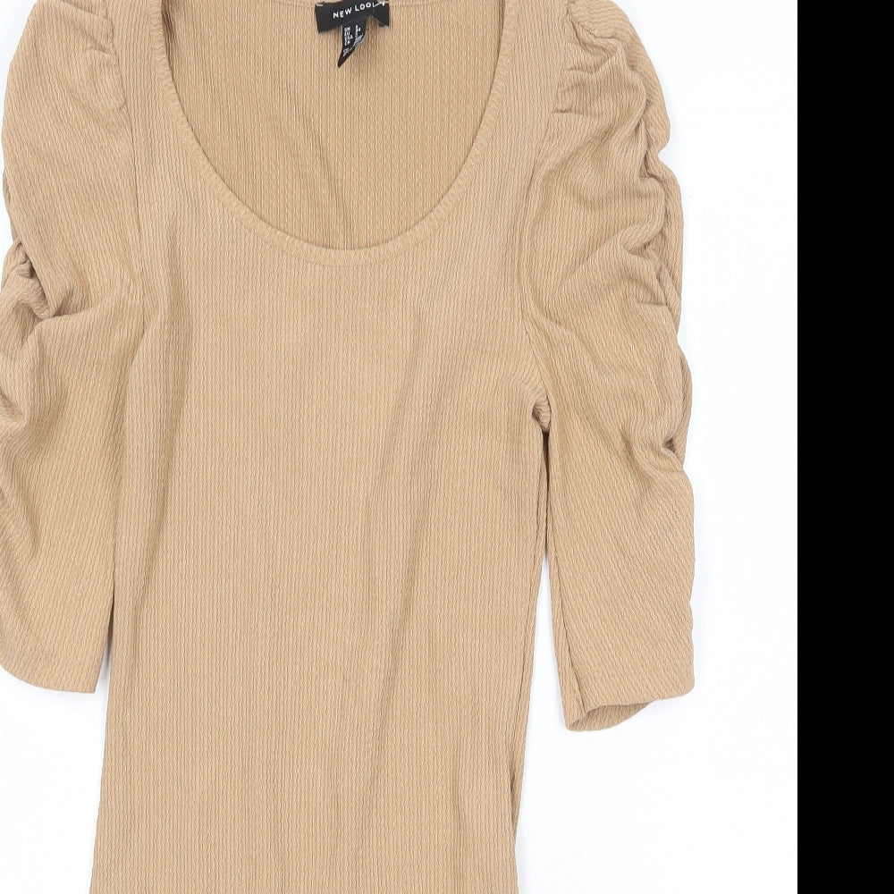 New Look Womens Beige Polyester Bodysuit One-Piece Size 6 Snap