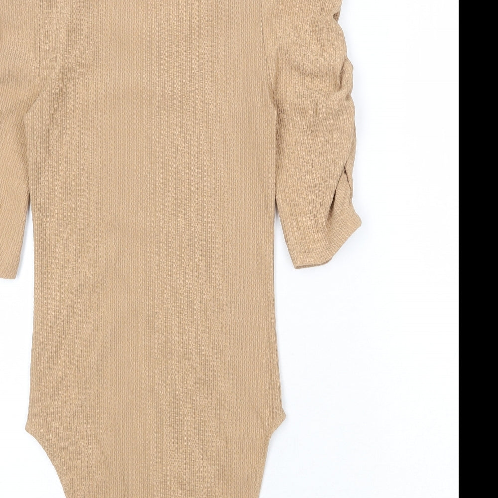 New Look Womens Beige Polyester Bodysuit One-Piece Size 6 Snap