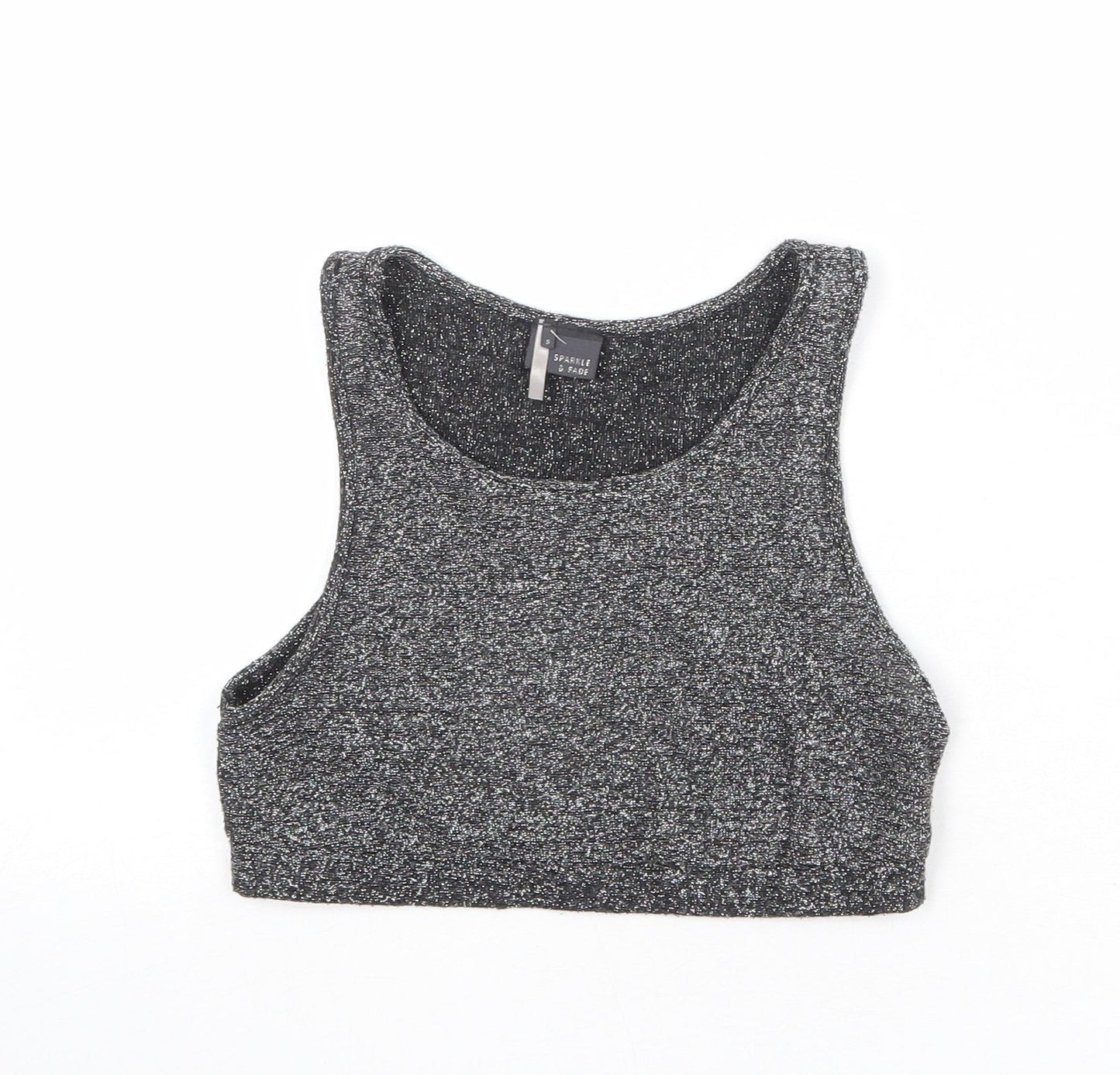 Sparkle & Fade Womens Black Polyester Cropped Tank Size S Round Neck