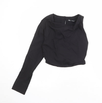 Womens UK Size S Zara Black Basic Blouse