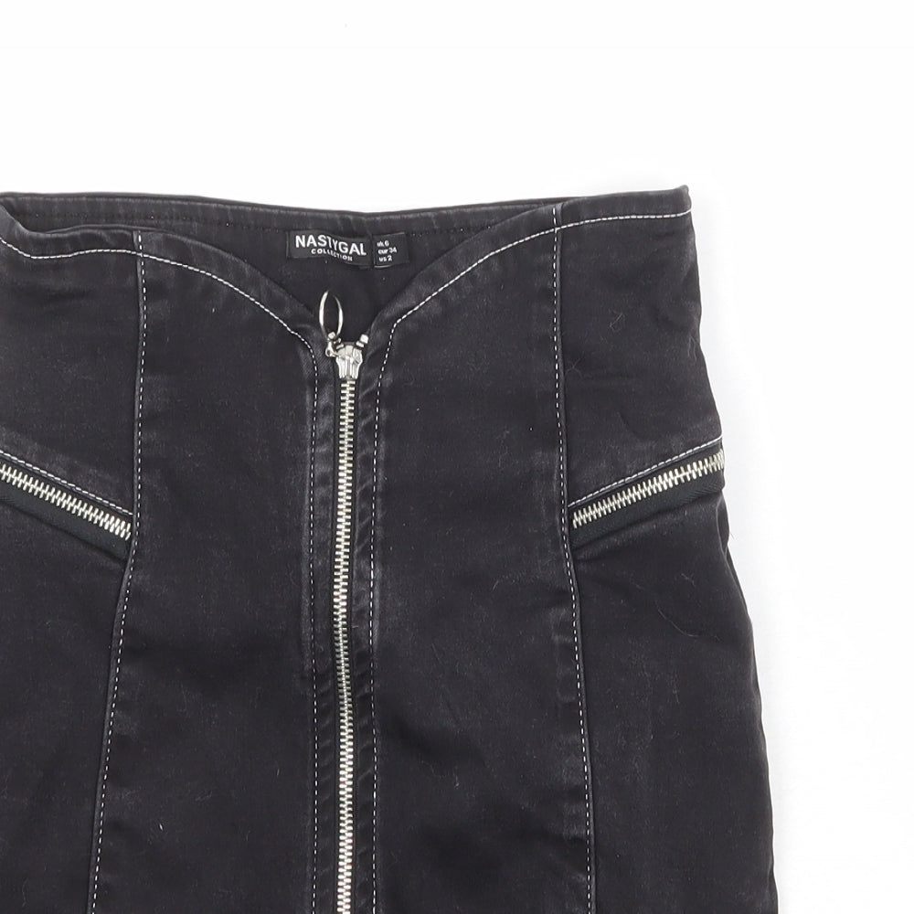 Nasty Gal Womens Black Cotton A-Line Skirt Size 6 Zip