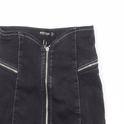 Nasty Gal Womens Black Cotton A-Line Skirt Size 6 Zip