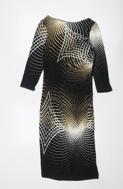 Principles Womens Black Geometric Viscose A-Line Size 12 Boat Neck Pullover