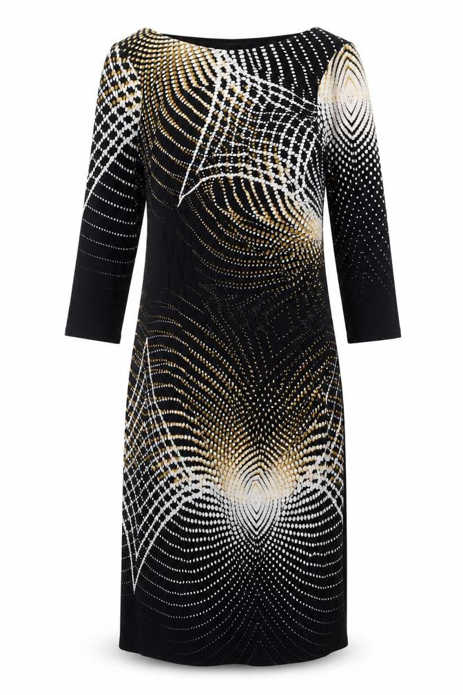 Principles Womens Black Geometric Viscose A-Line Size 12 Boat Neck Pullover