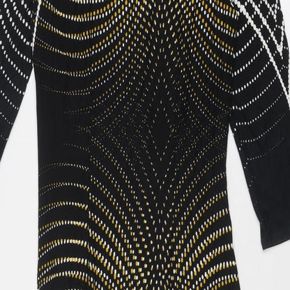 Principles Womens Black Geometric Viscose A-Line Size 12 Boat Neck Pullover