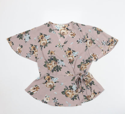 Womens UK Size S Monteau Grey Wrap Blouse