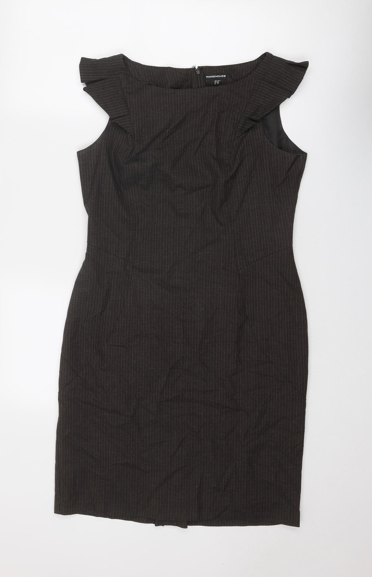 Warehouse Womens Brown Polyester Shift Size 14 Round Neck Zip