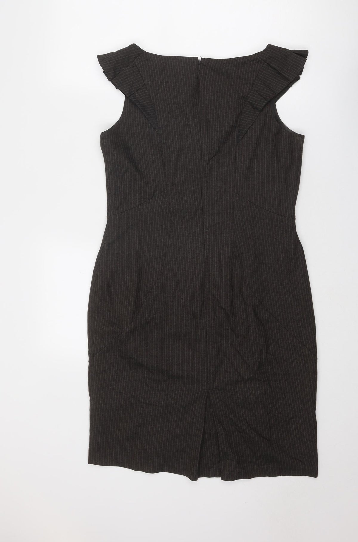 Warehouse Womens Brown Polyester Shift Size 14 Round Neck Zip