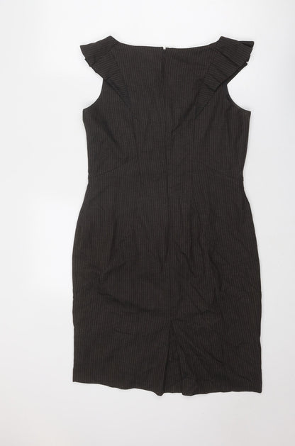 Warehouse Womens Brown Polyester Shift Size 14 Round Neck Zip