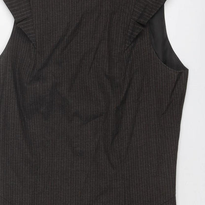 Warehouse Womens Brown Polyester Shift Size 14 Round Neck Zip