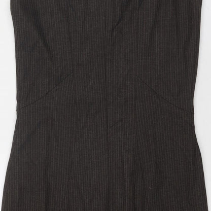 Warehouse Womens Brown Polyester Shift Size 14 Round Neck Zip