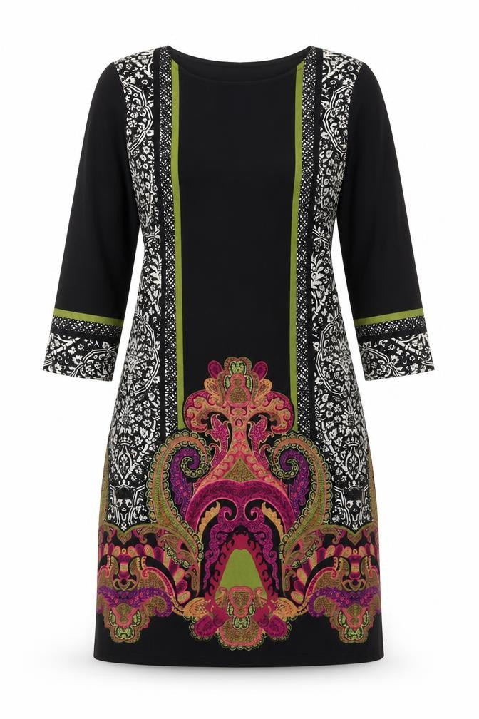 Ronni Nicole Womens Black Geometric Polyester A-Line Size 14 Round Neck Pullover
