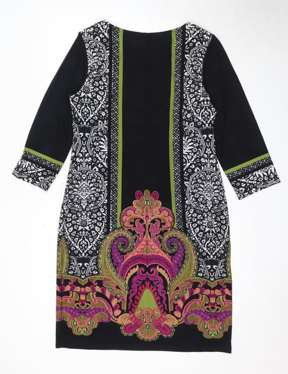 Ronni Nicole Womens Black Geometric Polyester A-Line Size 14 Round Neck Pullover