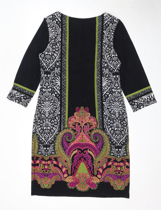 Ronni Nicole Womens Black Geometric Polyester A-Line Size 14 Round Neck Pullover