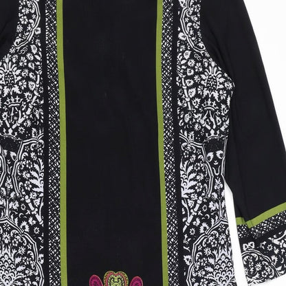 Ronni Nicole Womens Black Geometric Polyester A-Line Size 14 Round Neck Pullover