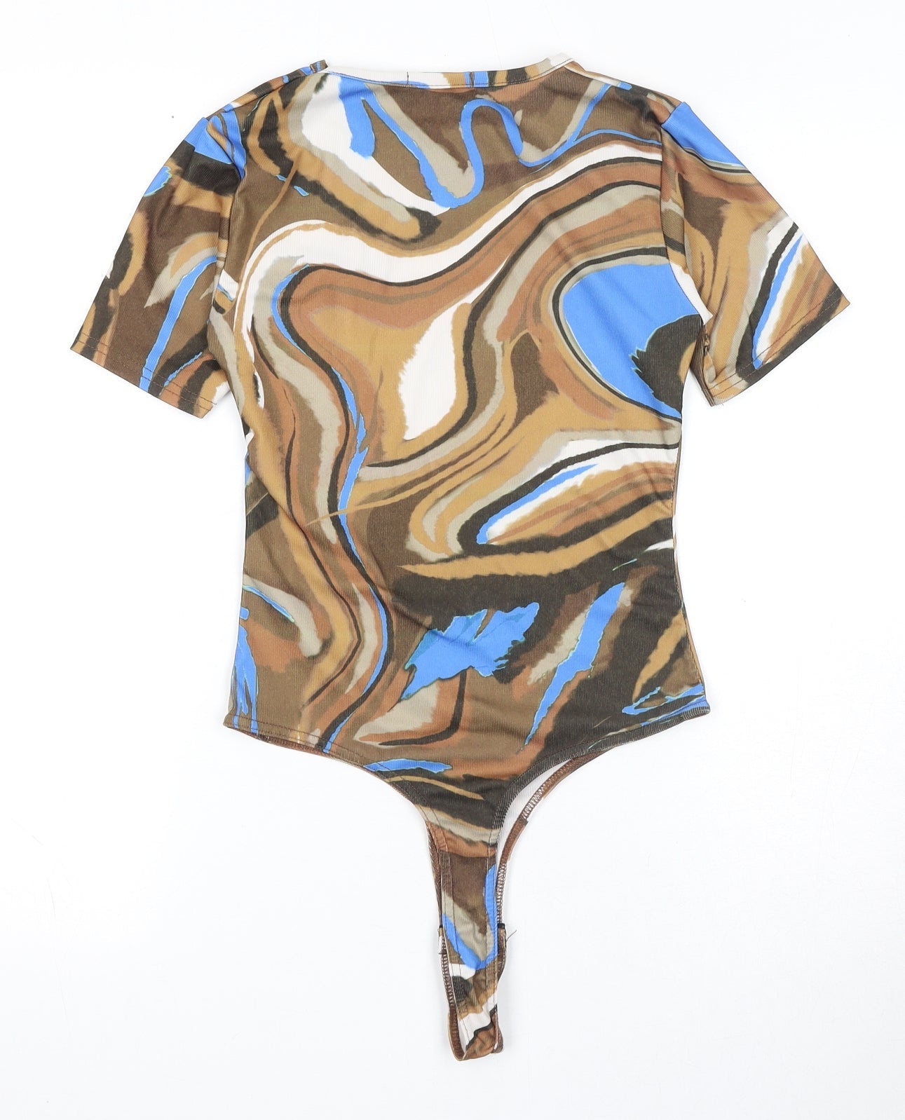 PRETTYLITTLETHING Womens Brown Geometric Polyester Bodysuit One-Piece Size 6 Pullover