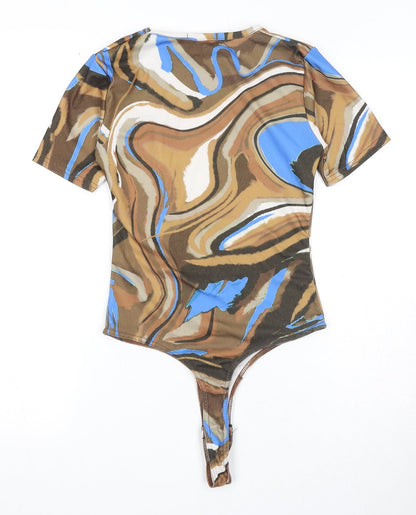 PRETTYLITTLETHING Womens Brown Geometric Polyester Bodysuit One-Piece Size 6 Pullover