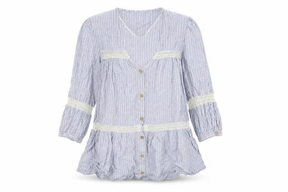 Zara Womens Blue Striped Cotton Basic Button-Up Size XS V-Neck