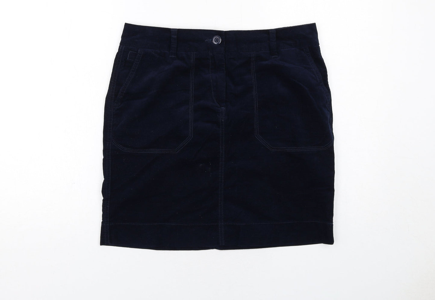 Marks and Spencer Womens Blue Cotton A-Line Skirt Size 10 Zip