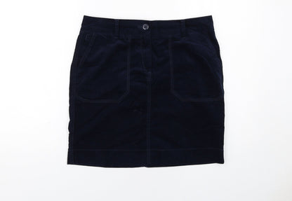 Marks and Spencer Womens Blue Cotton A-Line Skirt Size 10 Zip