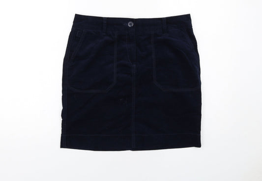 Marks and Spencer Womens Blue Cotton A-Line Skirt Size 10 Zip