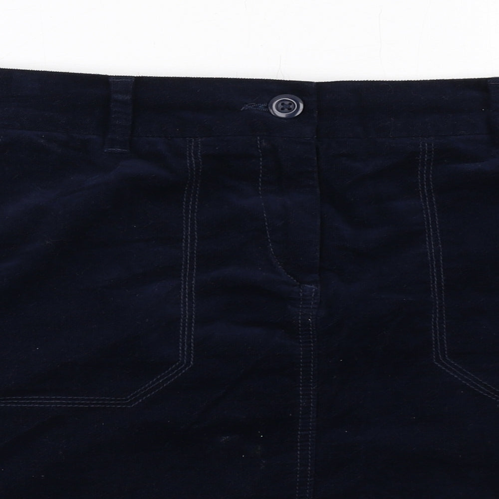 Marks and Spencer Womens Blue Cotton A-Line Skirt Size 10 Zip