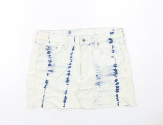 H&M Womens White Geometric Cotton A-Line Skirt Size S Zip - Tie Dye Pattern