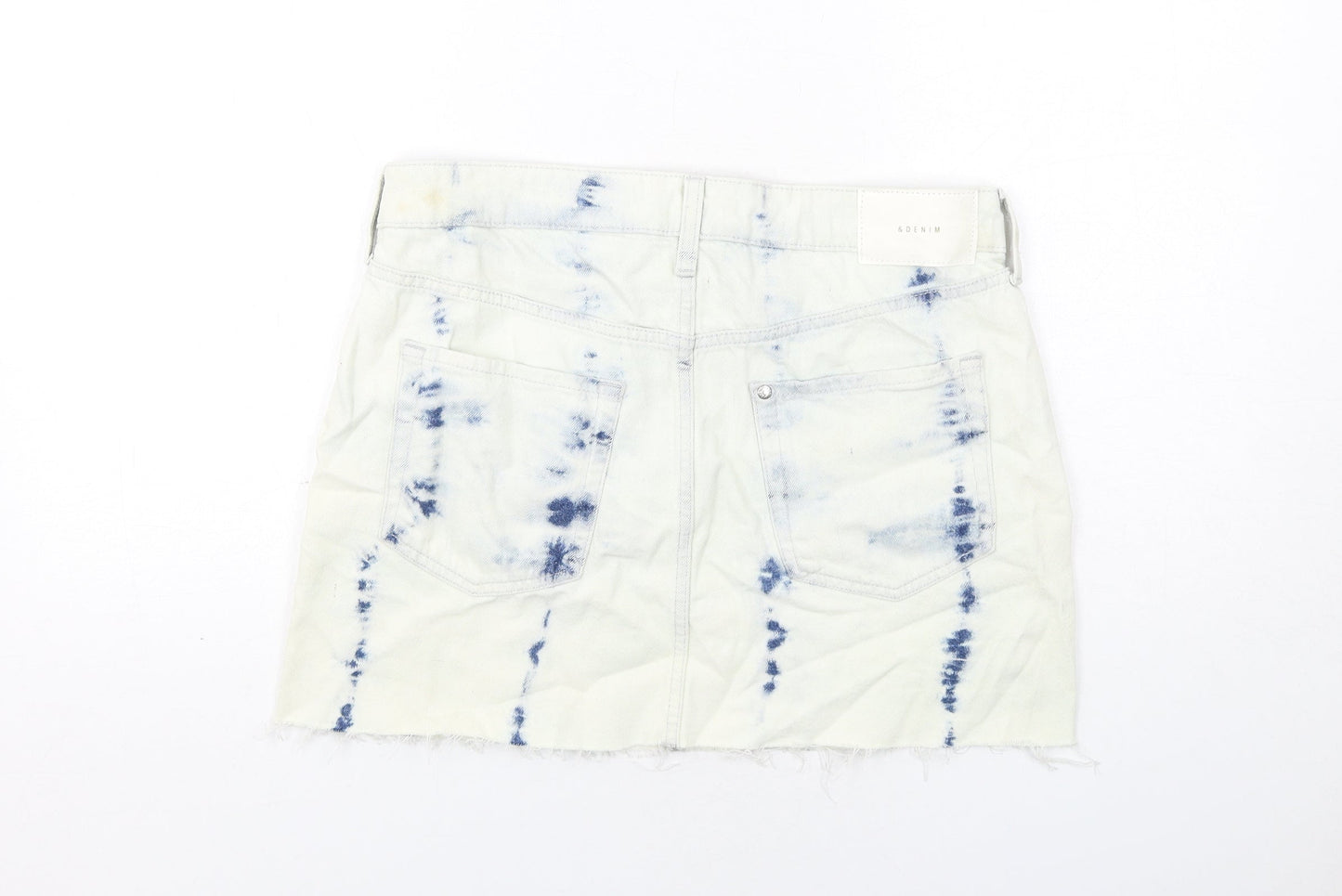 H&M Womens White Geometric Cotton A-Line Skirt Size S Zip - Tie Dye Pattern