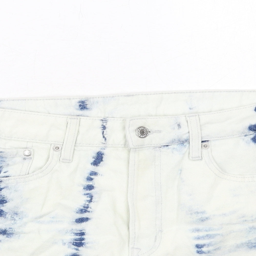 H&M Womens White Geometric Cotton A-Line Skirt Size S Zip - Tie Dye Pattern