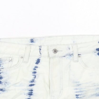 H&M Womens White Geometric Cotton A-Line Skirt Size S Zip - Tie Dye Pattern