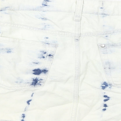 H&M Womens White Geometric Cotton A-Line Skirt Size S Zip - Tie Dye Pattern