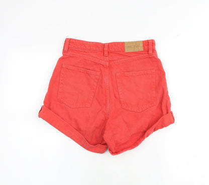 Monki Womens Red 100% Cotton Mom Shorts Size 25 in Extra-Slim Zip
