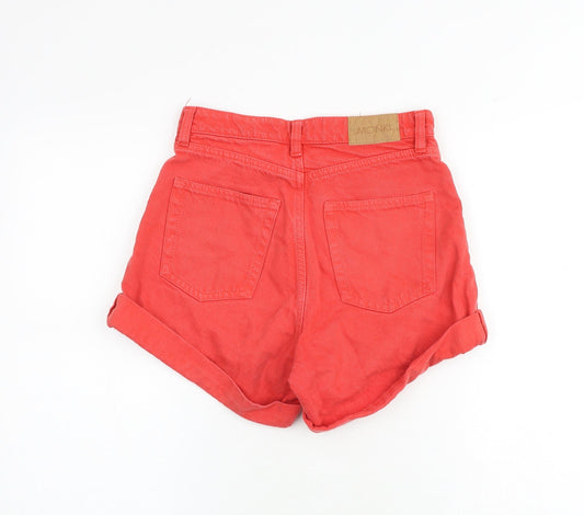 Monki Womens Red 100% Cotton Mom Shorts Size 25 in Extra-Slim Zip