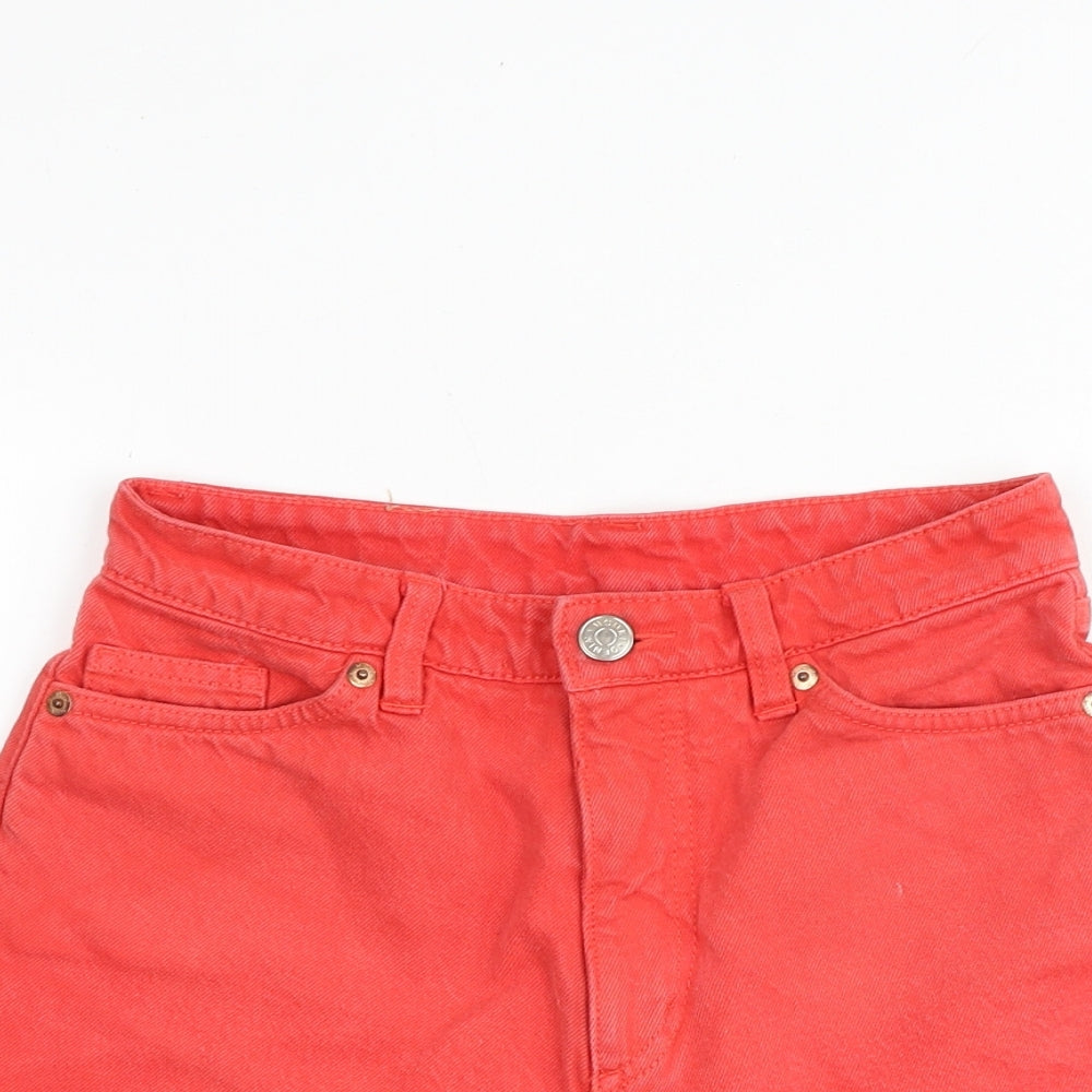 Monki Womens Red 100% Cotton Mom Shorts Size 25 in Extra-Slim Zip