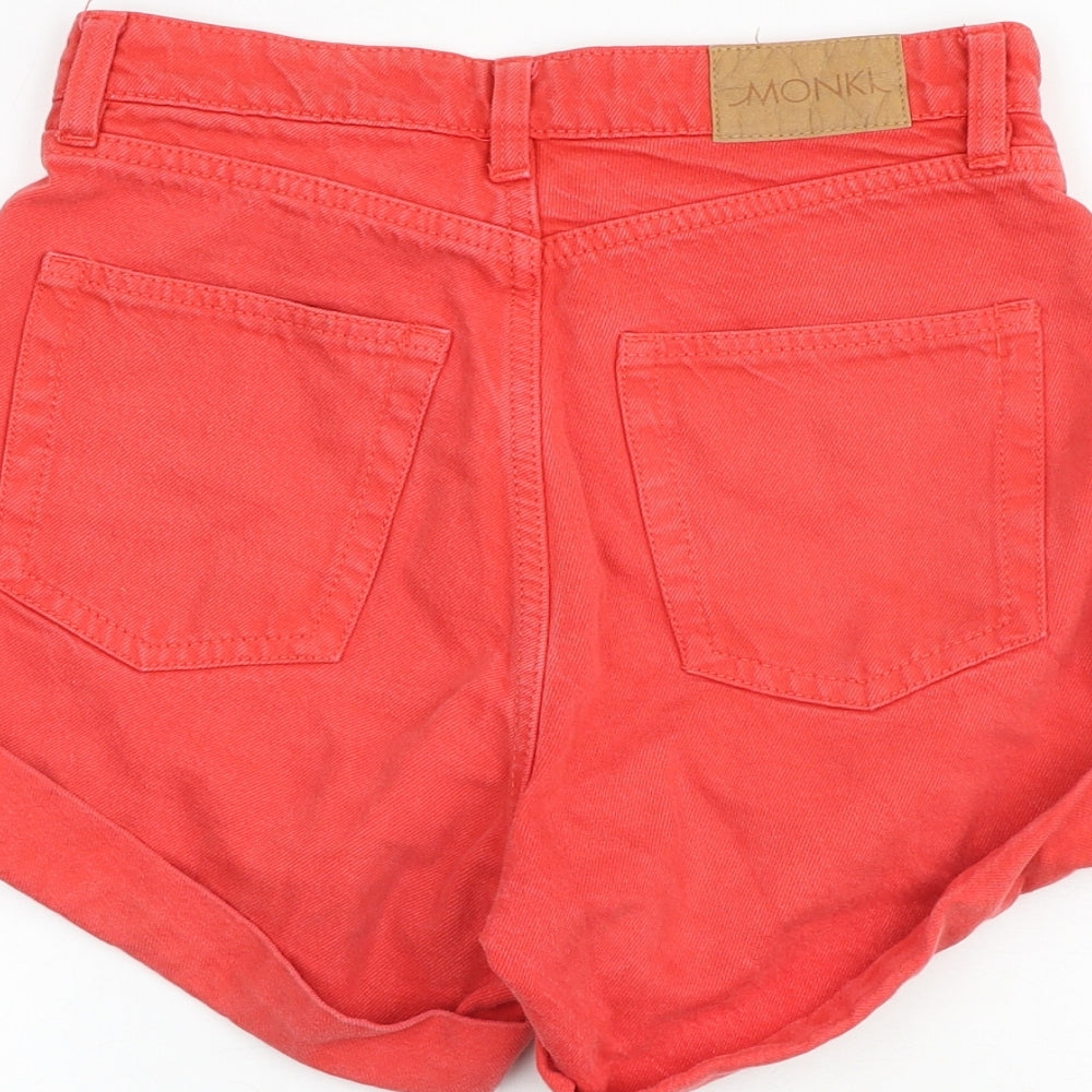 Monki Womens Red 100% Cotton Mom Shorts Size 25 in Extra-Slim Zip