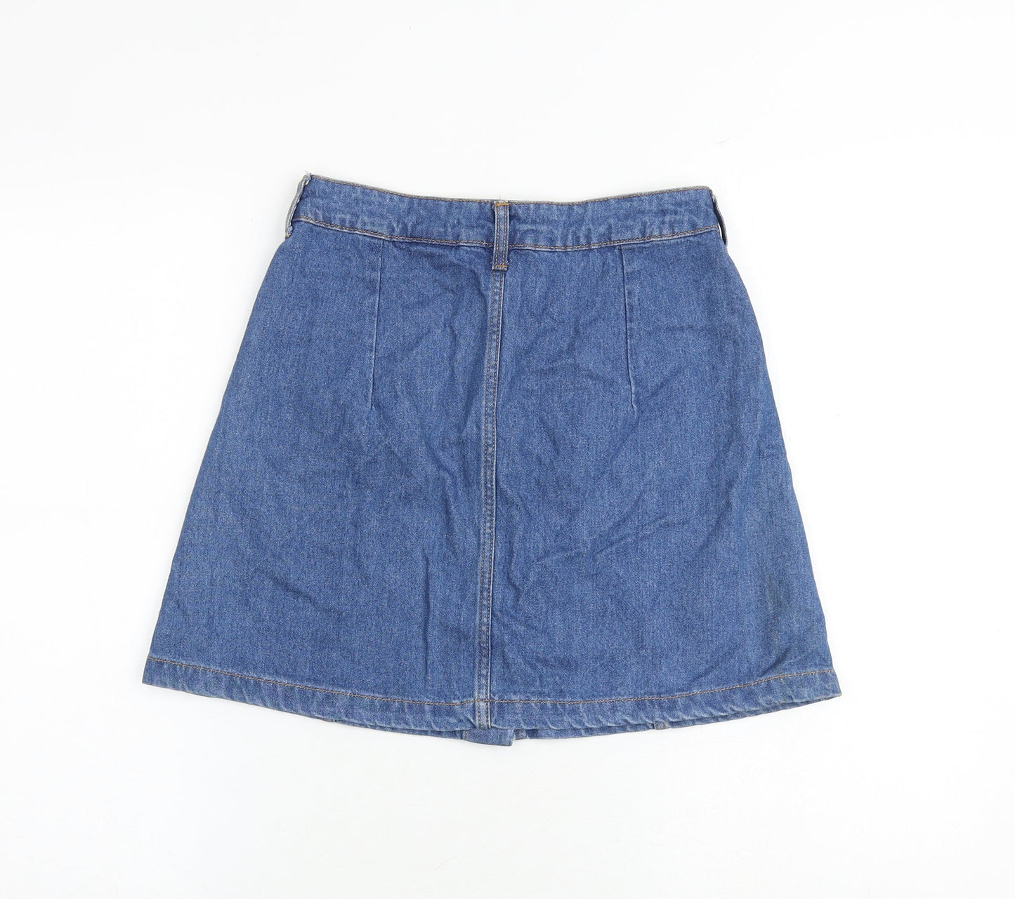 H&M Womens Blue Cotton A-Line Skirt Size 6 Button