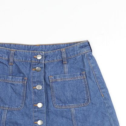 H&M Womens Blue Cotton A-Line Skirt Size 6 Button