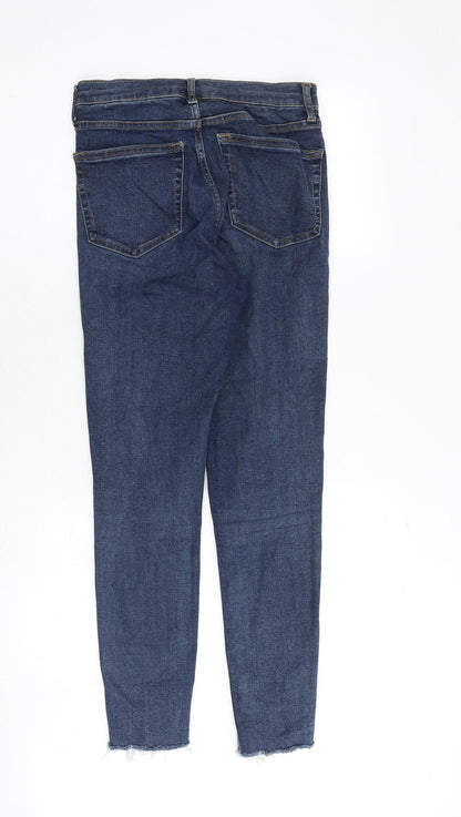 Topshop Womens Blue Cotton Skinny Jeans Size 28 in Regular Zip - Frayed Hem