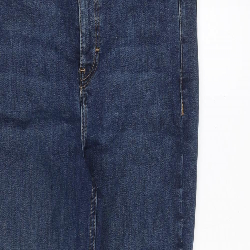 Topshop Womens Blue Cotton Skinny Jeans Size 28 in Regular Zip - Frayed Hem