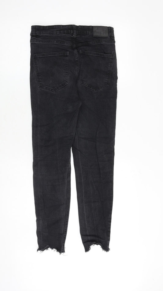 Pull&Bear Womens Grey Cotton Skinny Jeans Size 10 Slim Zip - Frayed Hem