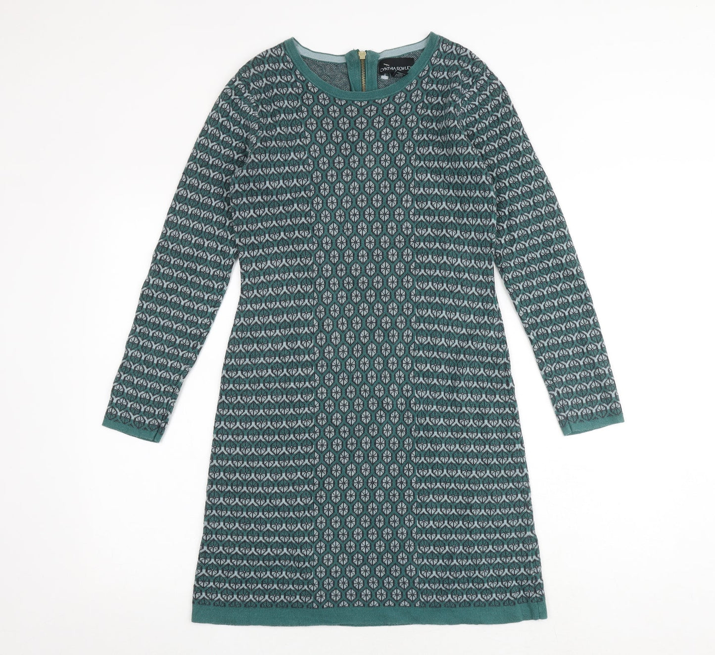 Cynthia Rowley Womens Green Geometric Cotton A-Line Size XS Round Neck Zip