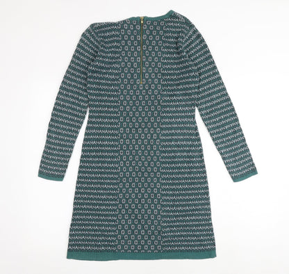 Cynthia Rowley Womens Green Geometric Cotton A-Line Size XS Round Neck Zip