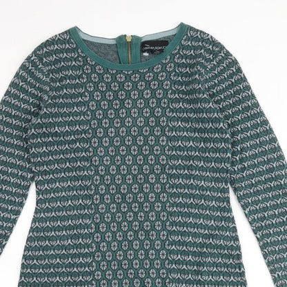 Cynthia Rowley Womens Green Geometric Cotton A-Line Size XS Round Neck Zip
