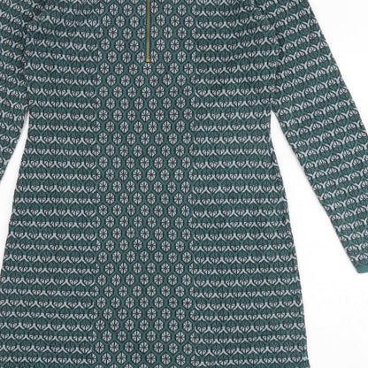 Cynthia Rowley Womens Green Geometric Cotton A-Line Size XS Round Neck Zip