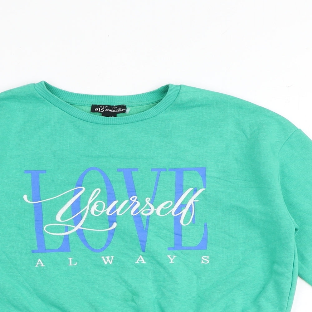 New Look Girls Green Cotton Pullover Sweatshirt Size 12-13 Years Pullover - Love Yourself Always