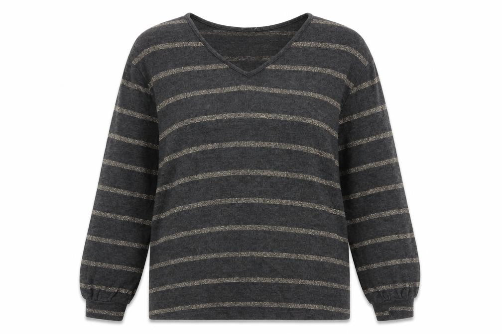 Marks and Spencer Womens Grey V-Neck Striped Viscose Pullover Jumper Size 8