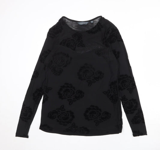 Dorothy Perkins Womens Black Floral Polyester Basic Blouse Size 14 Round Neck